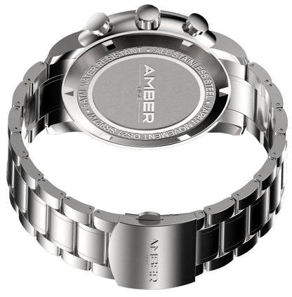 Amber Time Erkek Kuvars Kronograf Saat Paslanmaz Çelik Bant 50m