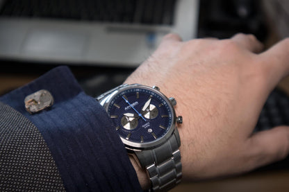 Amber Time Erkek Kuvars Kronograf Saat Paslanmaz Çelik Bant 50m